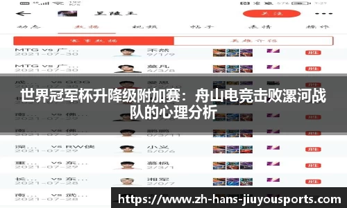 世界冠军杯升降级附加赛：舟山电竞击败漯河战队的心理分析